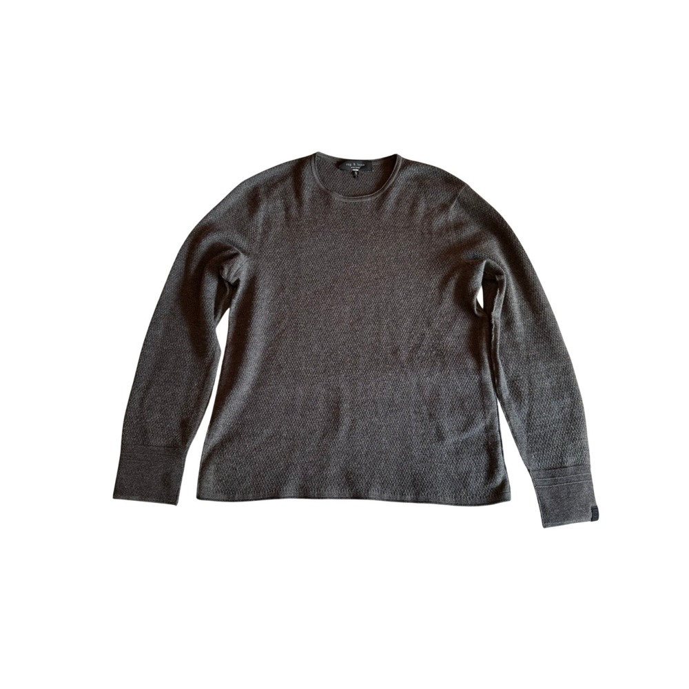Rag & Bone Mens Charcoal Grey Extra Fine Merino Wool Waffle Knit Sweater Size M
